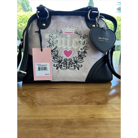 NWT Juicy Couture Heritage Dome Handbag Crossbody Satchel Dusty Blush Chocolate - Picture 1 of 6